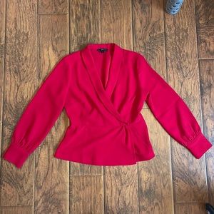 Jcrew beautiful red blouse, collared wrap style with subtle peplum fit
